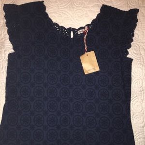 NWT Boden Johnnie B navy eyelet top, sz 13/14